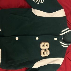 Green Varsity Jacket with White Accents